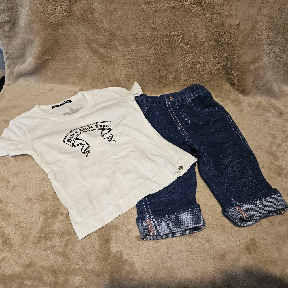 Harley Davidson Denim Jeans Jeggings & Rock Star Baby T-Shirt 12 months
